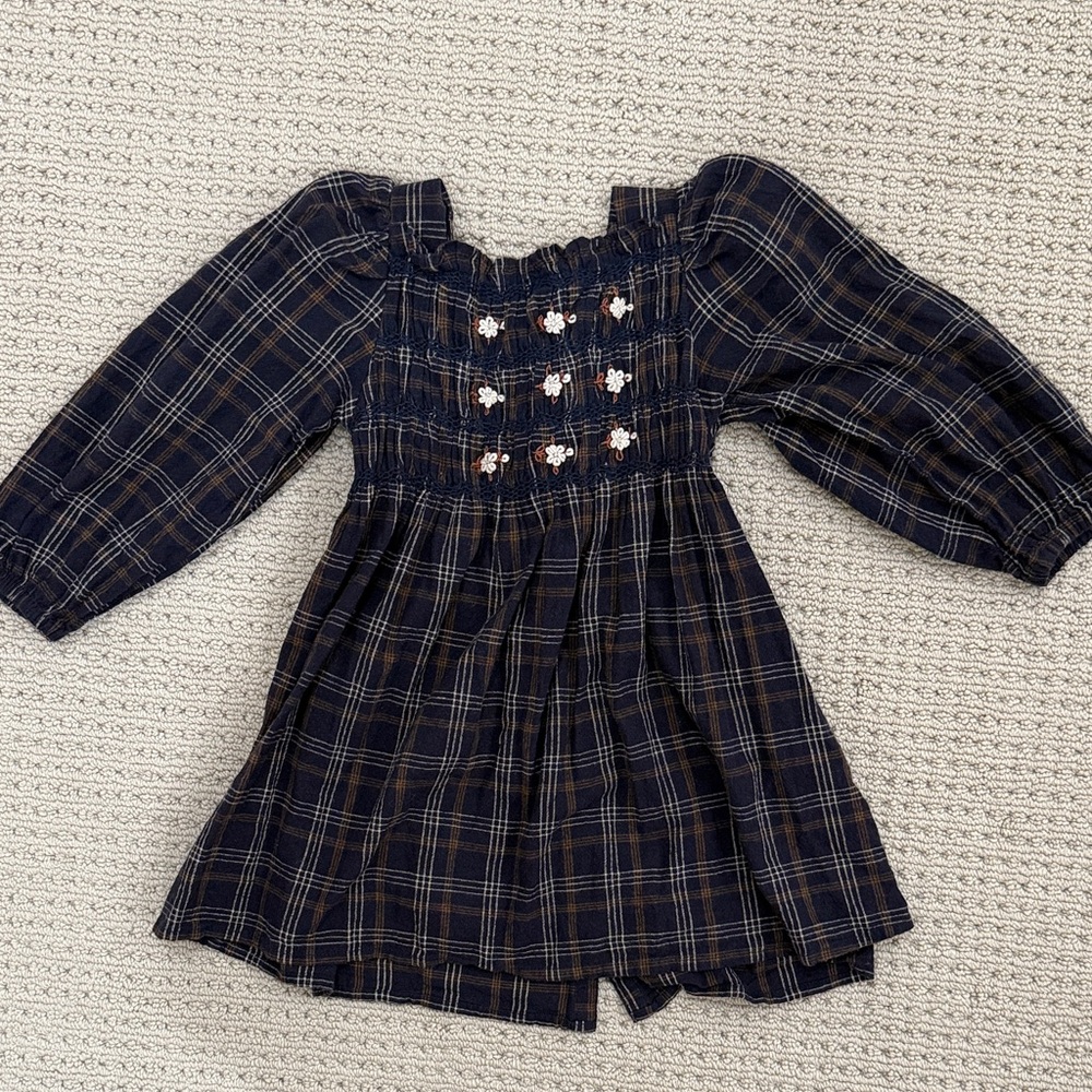 Emile et Ida Navy Plaid Kids Dress